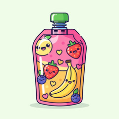 Obraz premium Cute smoothie pouch with happy fruit characters