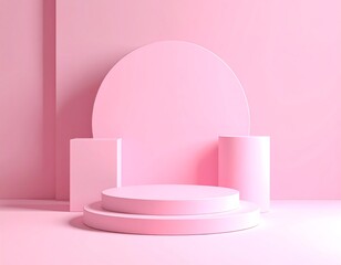 Minimalist pink display with geometric shapes