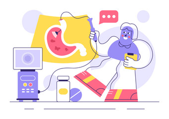 Stomach Health Gastroenterology Vector Illustration Featuring Abdominal Pain and Medical Research for Healthcare in a Flat Style Cartoon Background