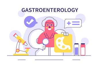 Stomach Health Gastroenterology Vector Illustration Featuring Abdominal Pain and Medical Research for Healthcare in a Flat Style Cartoon Background