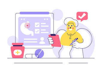 Stomach Health Gastroenterology Vector Illustration Featuring Abdominal Pain and Medical Research for Healthcare in a Flat Style Cartoon Background