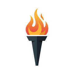 Bold Olympic-inspired flame torch in simplified black and orange color palette vector illustration design.
