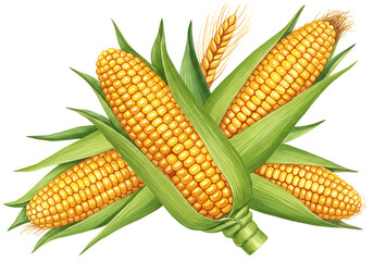 瑞々しい黄金色のとうもろこし、豊作を象徴する鮮やかなイラスト