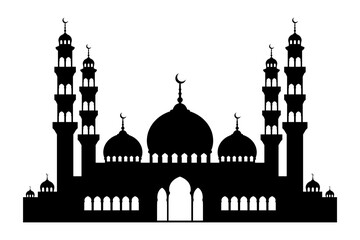 Vector illustration of Islamic mosque silhouette on transparent background