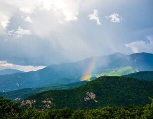 Rainbow over a mountain range