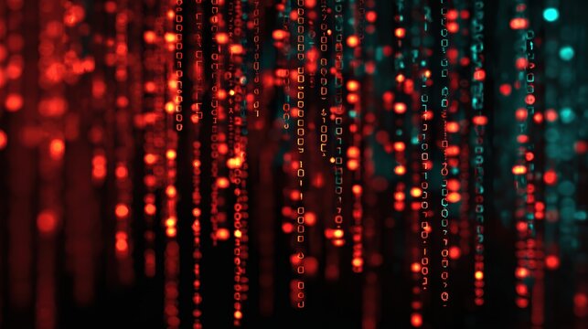 A captivating digital background featuring flowing binary code in vibrant red and green hues. - Powered by Adobe