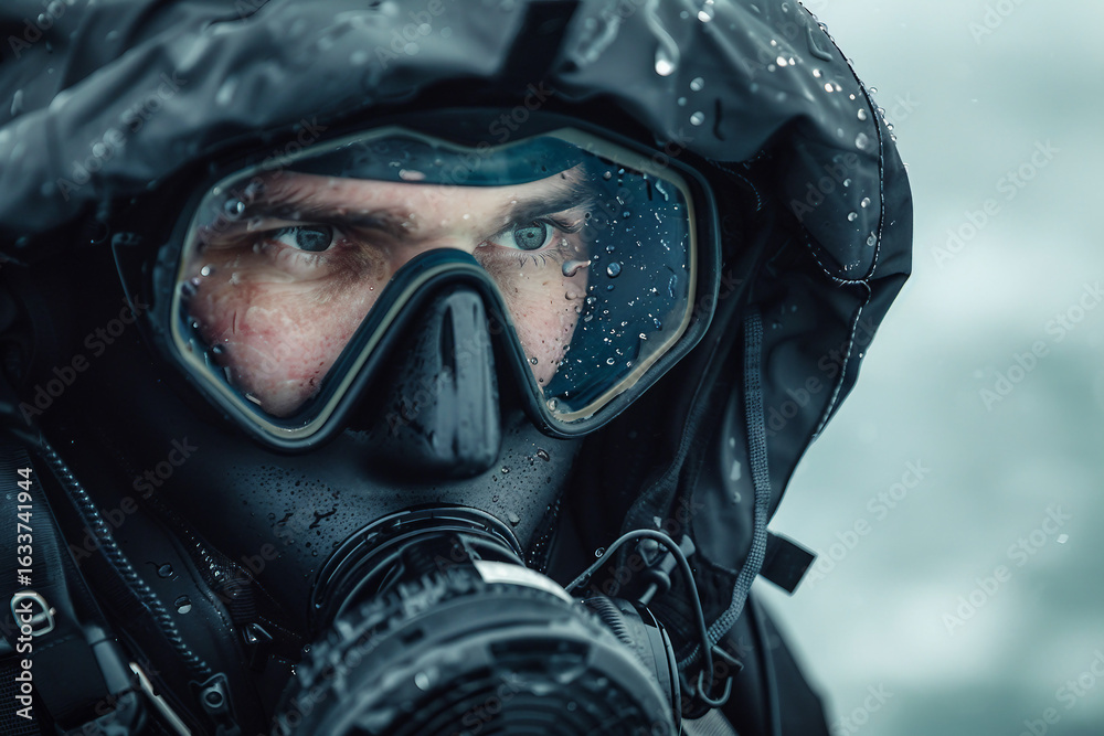 Wall mural image of cosmonaut in a protective spacesuit made generative ai technology