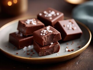 Artisanal Chocolate With Sea Salt Flakes Displayed in a Rustic Setting Under Natural Light