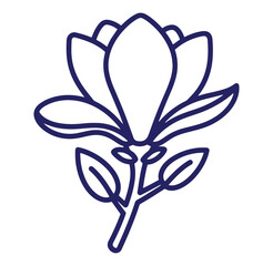 Elegant blue line art illustration of a magnolia flower isolated on white background