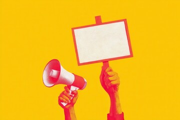 Protest hands holding megaphone and sign