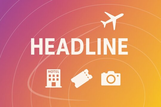 Travel icons including airplane, hotel, ticket, and camera on a colorful gradient background, perfect for promoting World Tourism Day events