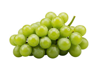 Vibrant green grapes with powdery white bloom on fresh stem, impeccably presented on a transparent background with soft, shadowless lighting. Concept for premium product display
