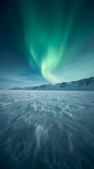 Naklejka premium Vibrant aurora borealis graces icy arctic landscape