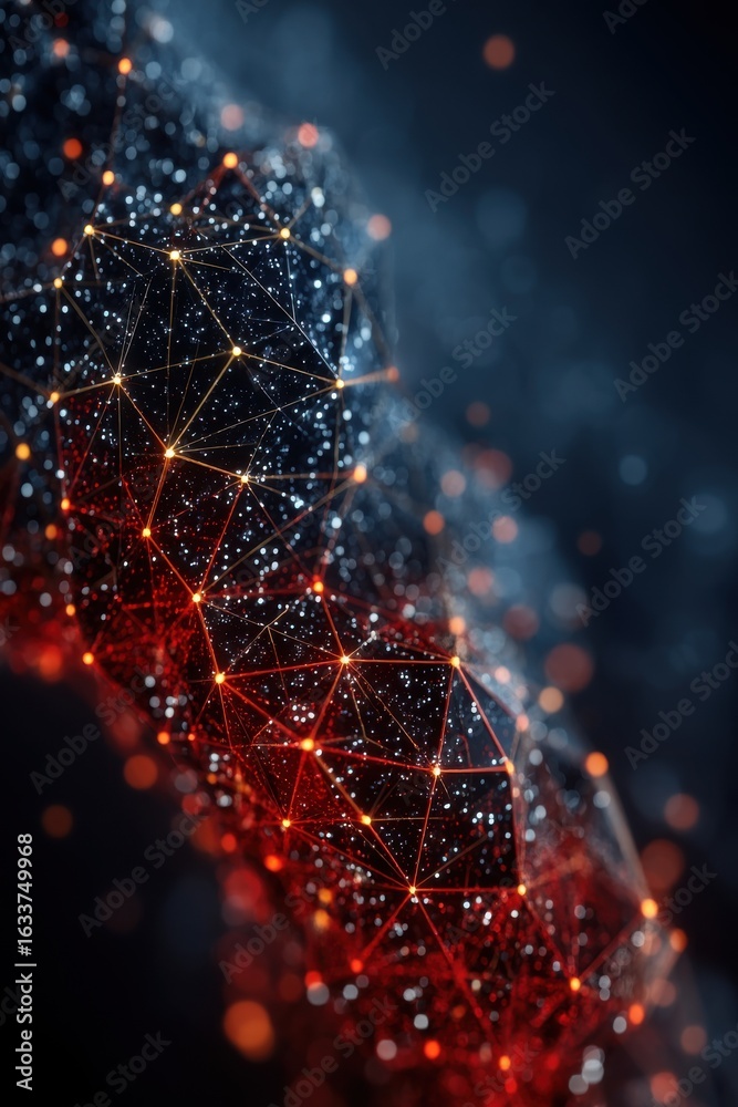 Canvas Prints glowing red and blue polygonal patterns with interconnected points and lines