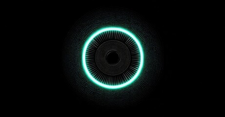 Bright teal circle,  dark background,  radial design