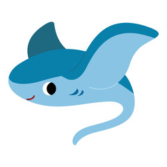 Cute cartoon stingray with kawaii face. Flat vector character on white background for kids designs about sea and ocean and for educational materials.