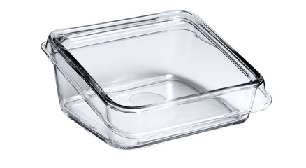 Clear, square, plastic food container with lid