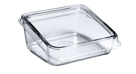 Clear, square, plastic food container with lid