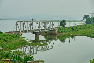 Railway bridge over a lake