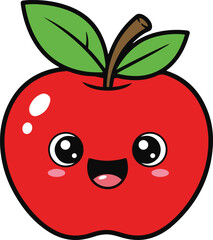 : A vibrant and cheerful illustration of a red apple with a kawaii design. Perfect for adding a playful touch to websites, children's books, or any project needing a friendly fruit graphic. 