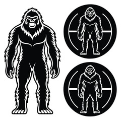 Obraz premium Iconic bigfoot sasquatch creature in black and white silhouette style