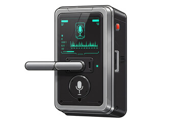 Obraz premium 未来的なスマートドアロック スタイリッシュなデザイン 青緑色のクールな光