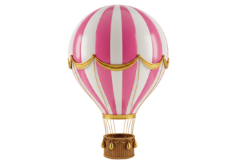 ピンクと白のストライプが美しい熱気球イラスト