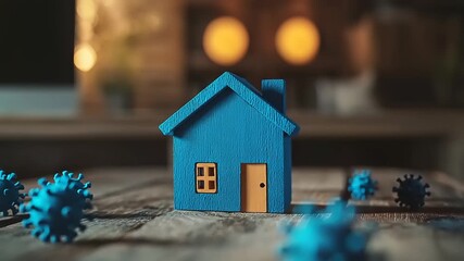 Miniature house and virus model on a wooden table - Powered by Adobe
