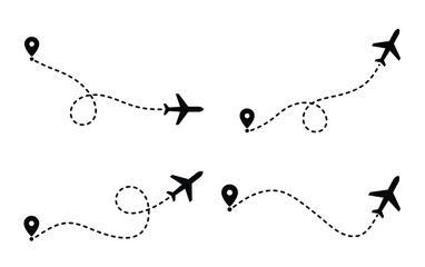 Aircraft Trajectories with Location Markers on White Background