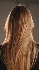 Naklejka premium Stunning back view of glowing blonde hair, a perfect portrait for professional blonde hair care products