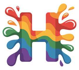 Obraz premium Colorful splash paint letter H on black background in rainbow vector style