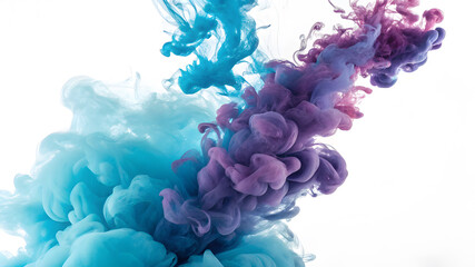 Obraz premium Blue and purple ink swirling underwater against white
