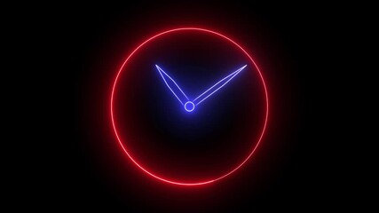 Clock icon neon glowing animated on a black background. - Powered by Adobe