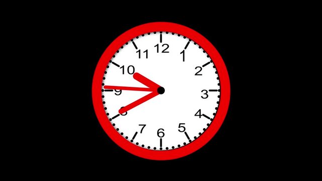 Simple wall clock icon with moving arrow animated on a black background.