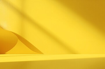 Minimalist yellow backdrop with curved paper and soft shadows creating a simple studio scene effect