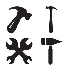 Tool set silhouette. Hammer, wrench, screwdriver icons for repair and DIY. 