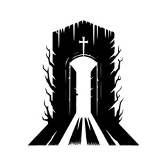 Minimalist Black Silhouette of a Spooky Doorway with Jagged Edges Halloween Clipart Design