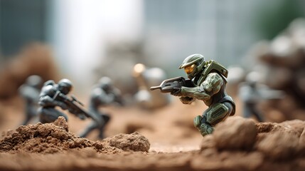 Vintage Toy Soldier Close-Up on Dirt Background