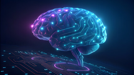Glowing Artificial Intelligence Brain with Circuits
