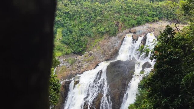 Scenic View Of Barron Falls In Barron Gorge National Park In Australia. Reveal Shot