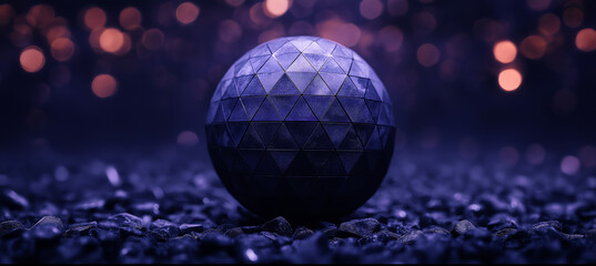 Digital 3D illustration of a polygon sphere with triangular patterns