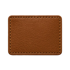 Textured Brown Leather Rectangle Tag with Stitched Edges Isolated on Black Background