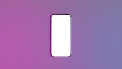 Smartphone with blank screen displayed on vibrant purple and pink gradient background