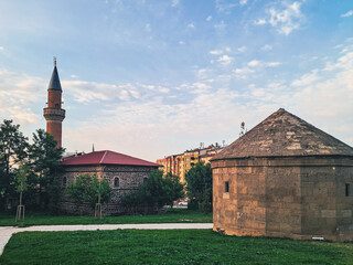 Historic stone mosque and tomb (kumbet) in Erzurum, Turkey