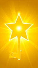 Glowing star-shaped key on a radiant yellow background
