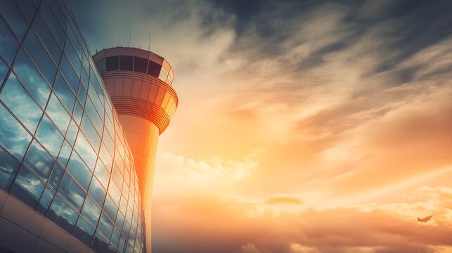 Vintage Air Travel Over Urban Skyline - Powered by Adobe