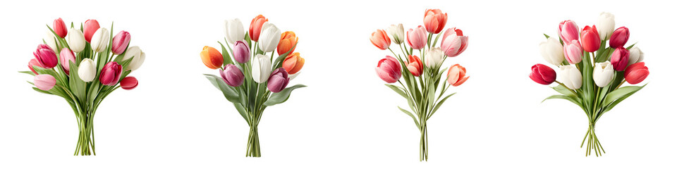 Naklejka premium Tulip Bouquets: Four Watercolor Floral Arrangements on White