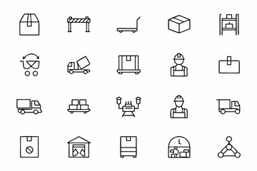 A minimalist vector collection that highlights modern warehouse infrastructure in elegant continuous lines. Ideal for e-commerce, retail, and shipping-related branding.
