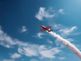 Vintage Red and White Plane Soaring in Blue Sky