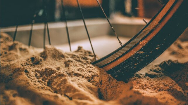 Bicycle Wheel on a Sandy Trail or Beach